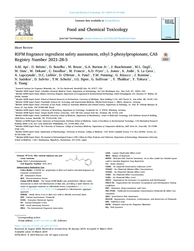 RIFM fragrance ingredient safety assessment, ethyl 3-phenylpropionate, CAS Registry Number 2021-28-5