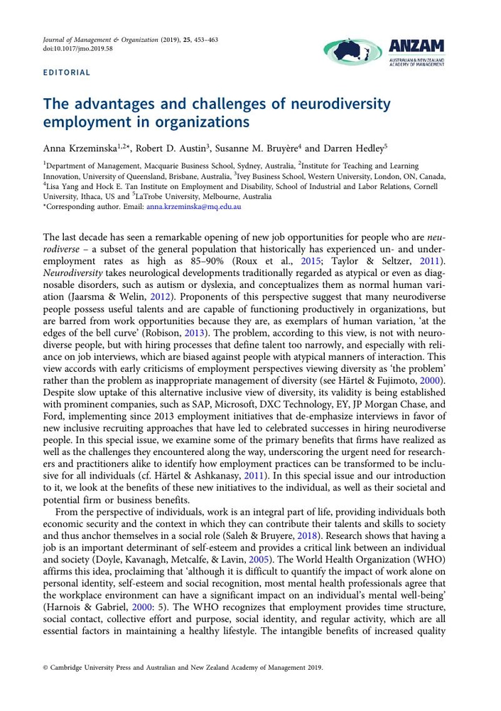 The advantages and challenges of neurodiversity employment in organizations