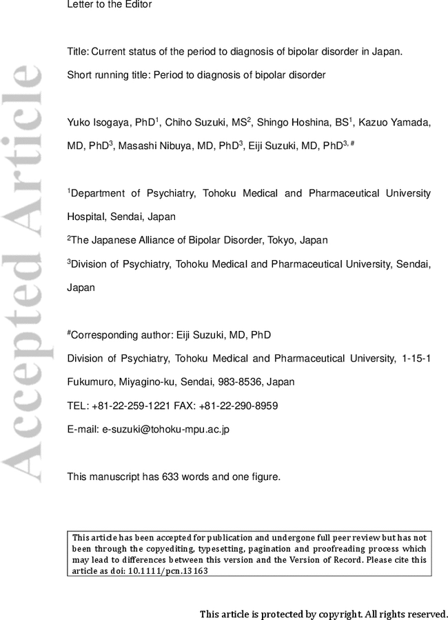 Current status of the period to diagnosis of bipolar disorder in Jap