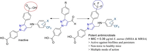 4-4-(Anilinomethyl)-3-[4-(trifluoromethyl)phenyl]-1<em>H</em>-pyrazol-1-ylbenzoic Acid Derivatives as Potent anti-Gram-positive Bacterial Agents