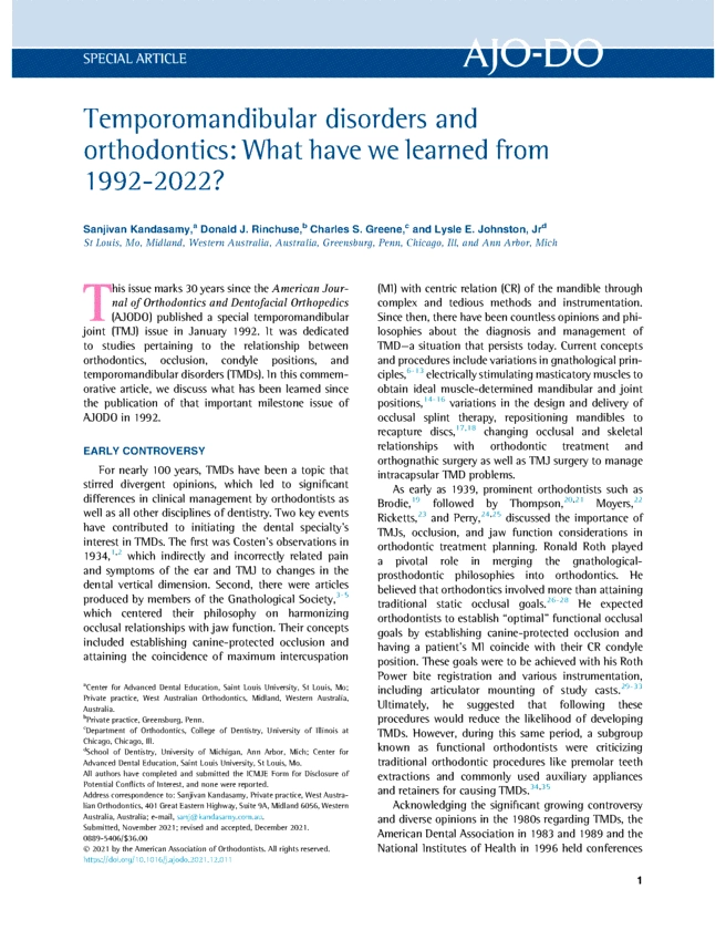 Temporomandibular disorders and orthodontics: What have we learned from 1992-2022?